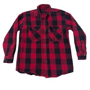 Five Brother Plaid Flannel Button Up Shirt Mens Large Lumberjack Black Red